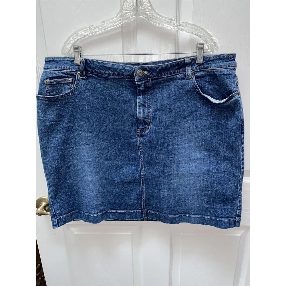k VENEZIA JEAN CO casual solid blue dungaree stretch plus size denim skirt 22